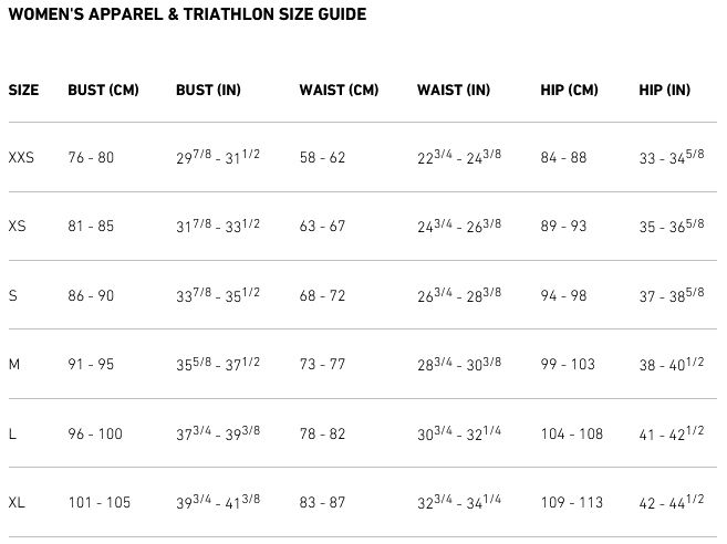 2XU Womens Apparel and Triathlon Size Guide 21 (image) Womens Grentabelle